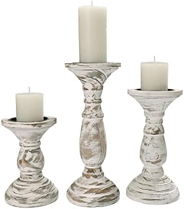 Yorkmills Pillar Candle Holder Set of 3, White Farmhouse Decor Living Room - Image 7