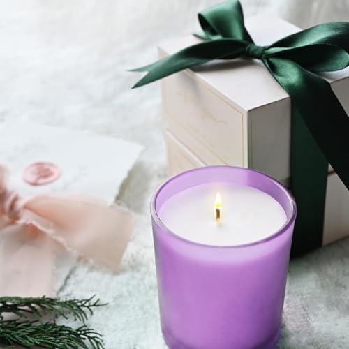 SHOWIN 10 OZ Thick Candle Jars for Making Candles 15 Pcs, Empty Jars with Wood Lids for Candle Making, Sample Container, Frosted Purple - Image 5
