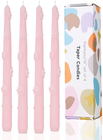 Pink Candlestick Taper Candles Flower Soy Candles Unscented Wedding Party Wax Unscented Dinner Candle Dripless,10 inch,Set of 4,J2 by LPUSA