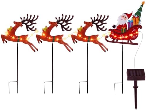Metal Solar Christmas Decorations, Solar Pathway Stakes Lights (Warm Light) by LIGHTSHINE