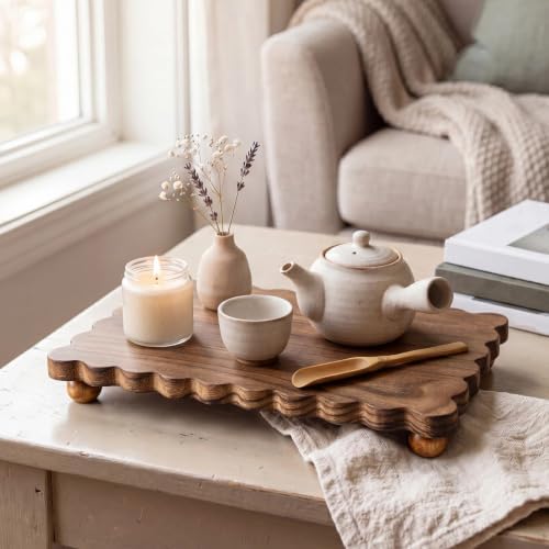 Yookeer Scalloped Wood Riser, Brown, 12'' X 7'' X 1.4'', Square - Image 5
