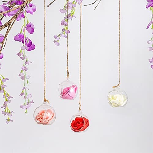Nuptio 12 Pcs Hanging Tea Light Candle Holders Mini Glass Candle Holder 2.36" Diameter Baubles Globe Garden Ornament, Tealight Holders for Christmas Halloween Wedding Party Decorations for Reception - Image 5
