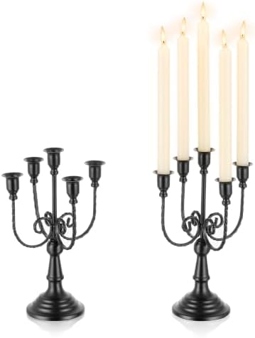 Romadedi Halloween Candelabra, Black 5-Arm Candle Holder, Set of 2, 11.8 in by ROMADEDI