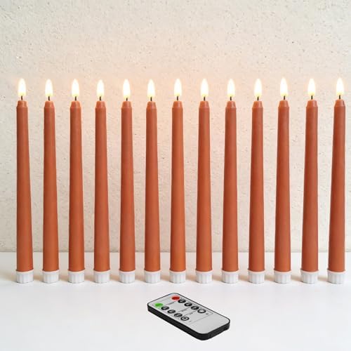 Burnt Orange Fall Halloween Flameless Taper Candles with Remote Set of 12 by Ni-JASW