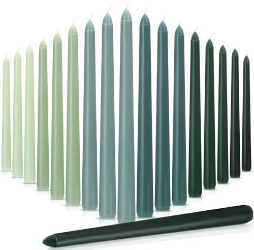 Nuanchu 16 Pcs Taper Candles, 10 Inch Tapered Smokeless, Gradient Green by Nuanchu