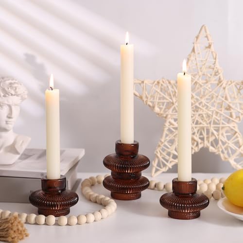 Taper Glass Candlestick Holders Tealight Candle Holders for Table Centerpieces, Fall Wedding Decor and Dinner Party Thanksgiving Christmas Decor (8 Pcs, Brown) - Image 5