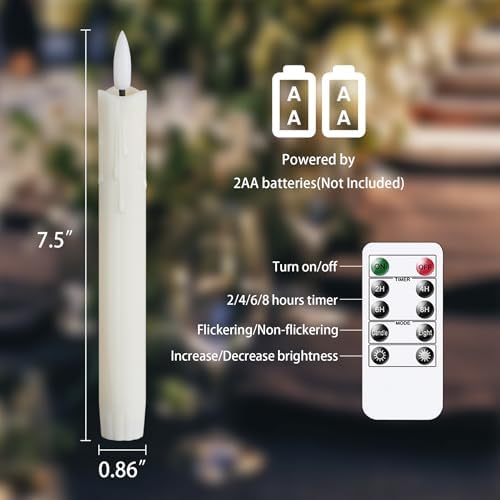 Flameless Flickering Taper Candles Two Remote, 7.5 Inch Ivory Battery Operated LED Window Candles Timer,Set of 8 Plastic 3D-Wick Dripping-Wax Effect Flameless Candlesticks(0.86”Dia,Warm Fire) - Image 4