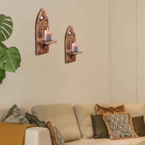 Wall Candle Sconces Set of 2, 16 Inch, Natural Burnt - Image 2