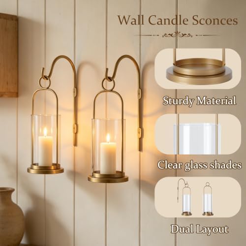 Wall Candle Sconces Hurricane Candles Holder Modern Pillar Candle Lantern - Image 5