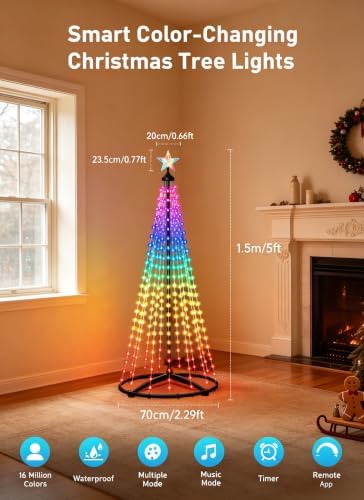 oneup 5FT Christmas Cone Tree Light, Smart RGB Light with App & Remote - Image 2