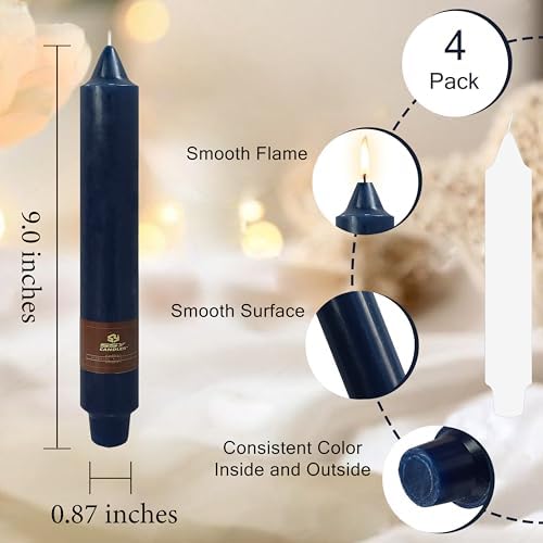Navy Taper Candle 9 Inch Long Candlesticks Unscented Dripless Tapered Candle Set for Home Decor Wedding Party Dinner Candles, 4 Pack - Image 3