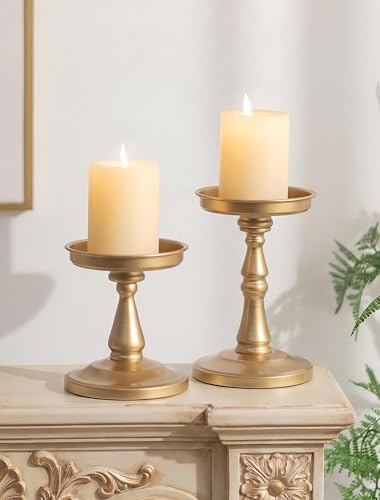 NUPTIO Large Gold Pillar Candle Holders, Set of 2 by Nuptio