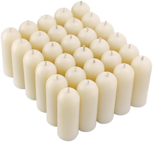 30 Pack Natural Thin Beeswax Pillar Candles, 1.3 inch Wide Dripless Candle by TELOSMA
