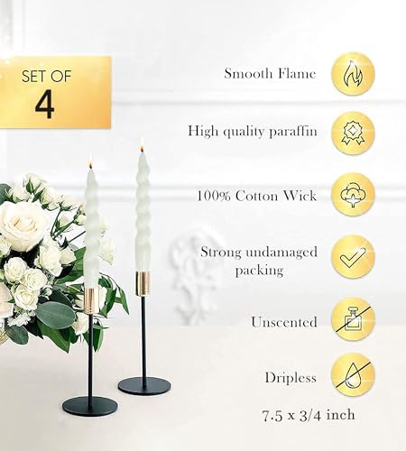 Taper Candle White Spiral Candlestick Short Tapered Candles Twisted Candlesticks for Table Decor Housewarming Gift Idea-7.5inch,4pcs(White) - Image 5