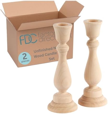 Unfinished Natural Wood Candle Sticks Set by Factory Direct Craft - Set of 2 Wooden Candle Holders for DIY Crafts and Decorating Made in USA (Sizes 6-3/4"H) by FactoryDirectCraft
