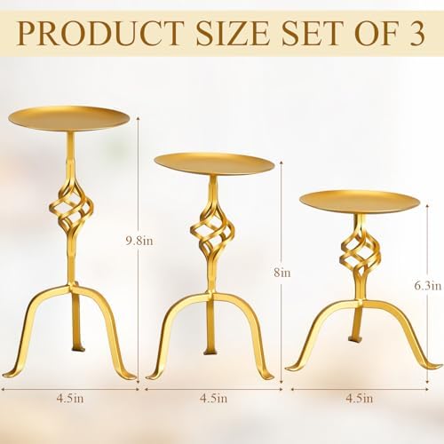 3 Pcs Gold Iron Candlestick Holders 9.8,8,6.3 Inch,Retro - Image 2