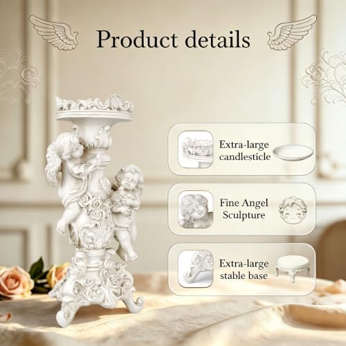 Vintage Off White Cherub Candle Holder Resin Figurine Angels Decor - Image 4
