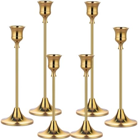 Metal Candle Holders for Candlesticks Taper Candlestick Holders Set Vintage Decorative Centerpiece Candelabra Tall Candle Stands (Gold, 2 Sets (6 pcs)) by Unknown