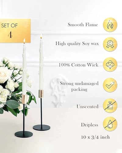 White Taper Candle Candlestick Bow Soy Candles Unscented Wedding Party Wax Unscented Dinner Candle Dripless,10 inch,Set of 4,J1 - Image 3