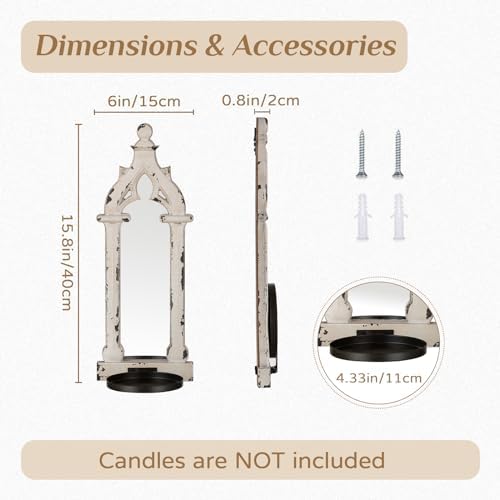Wall Candle Sconces Set of 2 with Real Mirror, Distressed White - Image 4