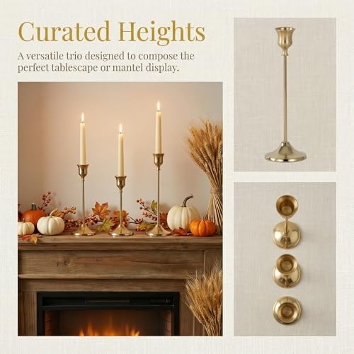 2 Sets(6 Pcs) Brass Tapered Candle Holder,Candlestick Tall Metal Candlestick Holders for Table Centerpiece Home Decor for Wedding Fireplace Mantel Housewarming Gift Fits 3/4 Inch Thick Candles - Image 6