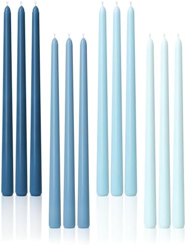 Viyffo 12 Inch Taper Candles, 12 Pack Blue-Unscented, Dripless Design– Long Tall Tapered Candlesticks for Wedding, Dinner, Holiday, Party, Home Decor Natural Color Series by Viyffo