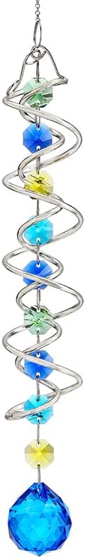 20.5in Sea Blue Crystal Gazing Ball Spiral Wind Spinner Suncatcher | Sea Blue Crystal Gazing Ball Spiral Wind Spinner Rainbow Maker Sun Catcher with Chain for Indoor Outdoor Garden Decor