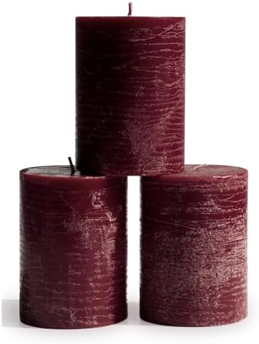 CANDWAX 3x4 inch Pillar Candles Set of 3 – Unscented Dripless Rustic Burgundy Candles for Weddings, Decor, Centerpieces by CANDWAX