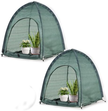 2pack Pop up Plant Sunshade Cloth,Plant Sun Shade Net for Flower UV Resistant Pest Guard Cover for Outdoor Gardens Sunblock Shade Cover with Carry Bag and 16 Stakes (Green) by TETINY+POP