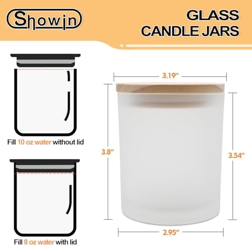 SHOWIN 10 OZ Thick Candle Jars for Making Candles 15 Pcs, Empty Jars with Wood Lids for Candle Making, Sample Container, Frosted White - Image 3