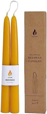 2PCS 9" Natural Beeswax Taper Candles, Dripless Smokeless, Long Lasting by Aglary