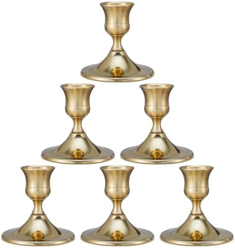 Taper Candle Stick Holder, 6PCS Brass Gold Candle Holders for Candlesticks, Vintage Metal Candlestick Holders for Dinner Room Table Centerpiece or Mantel Wedding Party Decor by DECKALY