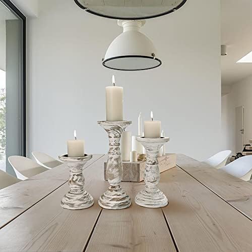 Yorkmills Pillar Candle Holder Set of 3, White Farmhouse Decor Living Room - Image 5