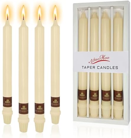 NJAO HOO Ivory Candlesticks 10 Inch Handmade Dripless Taper Candles Unscented Colored Candle Set - Up to 9-11 Hours Burn, Pack of 4 by NJAOHOO