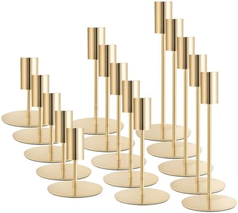 Gold Candlestick Holders Bulk, Taper Candle Holders 15Pcs, 3 Heights by ECHFSM