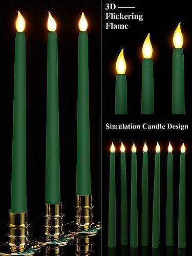 Treela Battery Operated LED Taper Candles,Christmas,11 Inch,Green - Image 3