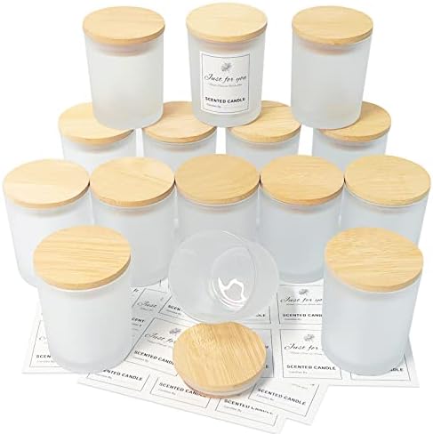 CONNOO 15 Pack 7 OZ Frosted Empty Candle Jars with Bamboo Lids by CONNOO