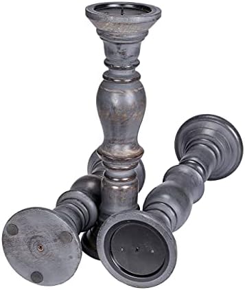 Rustic Candle Holder Set of 3 – 10", 8", 6" – Burnt Finish Wooden Pillar Stands for Wedding, Party, Home Décor, Spa – Country Style Gift for Table Centerpiece - Image 3