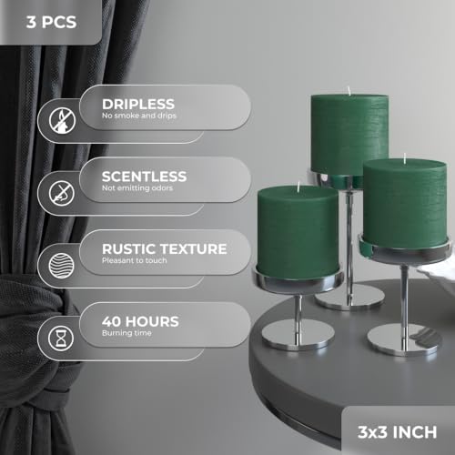 CANDWAX 3x3 Inch Grass Green Pillar Candles Set of 3 - Rustic Unscented No Drip Grass Green Candles for Special Occasions, Weddings, Centerpieces, Home Décor, Party Decorations - Image 3