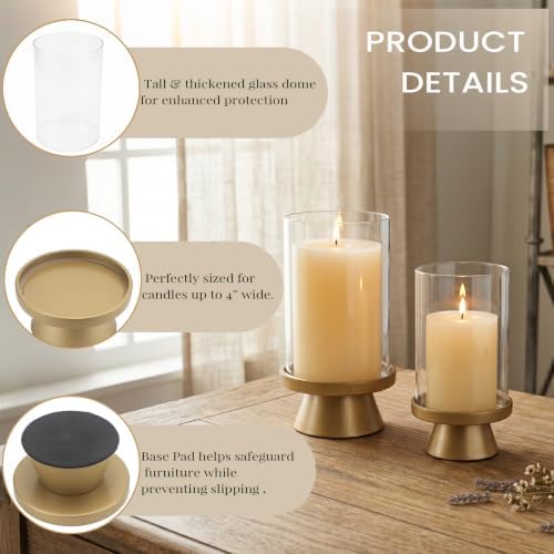 Set of 2 Large Gold Hurricane Glass Candle Holders for 4&3" Pillar Candles - Image 4