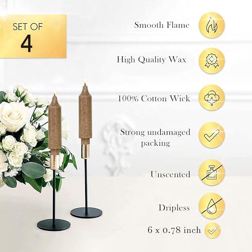 CandleSticks Brown Short Taper Candle 6 inch Dripless Tapered Candles for for Holiday Wedding Party Wax Unscented Dinner(Set of 4，Crystal) - Image 6