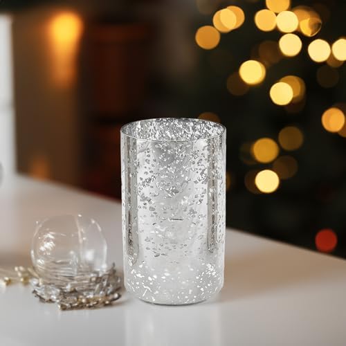 WGVI Hurricane Candle Holder Sleeve, W: 4", Ht: 6", Silver Speckled Glass Cylinder Open Both Ends, Chimney Tube Shade, 6 Pieces - Image 6