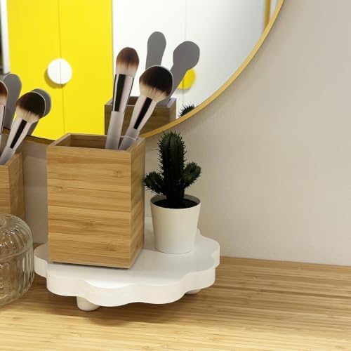 2 Pcs Scalloped Wood Display Risers,Rustic Wooden Pedestal Stand, Candle Stands Holder, Wooden Riser for Figures, Dessert Cupcake Tray for Party, Display Artwork collectibles for Decoration and Organize (White, 6.3 Inch) - Image 3