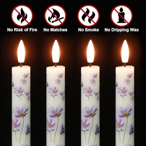 Purple Flower Flameless Taper Candle Battery Operated Remote Timer - Image 2