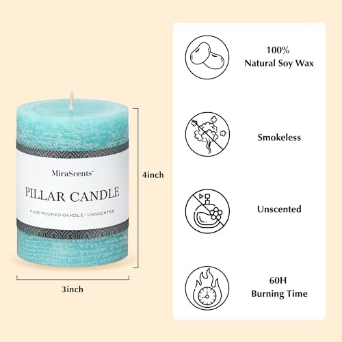 3x4 Inch Turquoise Pillar Candles Set of 3 - Unscented Candles, Long Clean Burning, Large Big Candles, Smokeless Dripless Pillar Candles for Dinner Table, Wedding, Home, Bathroom, Rustic Decor - Image 3