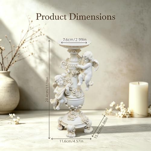 Cherub Candle Holder Figurine White Resin Elegant Home - Image 2