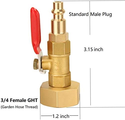 Winterize Blowout Adapter with 1/4" Male Quick Plug & 3/4" Female Garden Hose Threading, Brass Quick Fitting with Ball Valve for Blowing Out Water to Winterize Water Lines (Female GHT) - Image 2