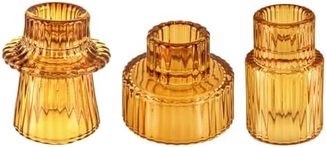 Glass Candlestick Holders, Taper Candle Holders, Set of 3, Amber by ECHFSM