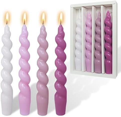 Smokeless Spiral Taper Candles Gradient Purple 7.5 Inch Short Twisted Candles Handmade Unscented Dinner Candle Set for Home Decor by YUKCAXDLS