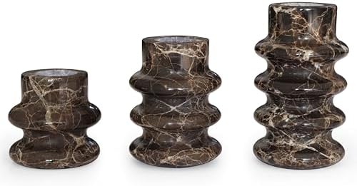 Vixdonos Marble Candle Holder Set of 3 Taper Candle Candlestick Mantle Candle Stand for Home Decor,Wedding,Party and Table Centerpieces(Brown) by Vixdonos